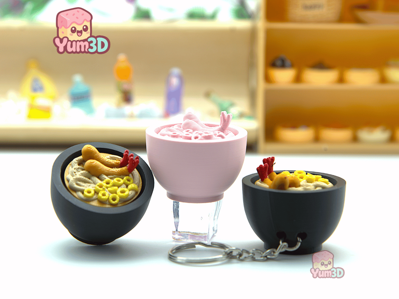 🍜 Yum3D Tempura Ramen Fidget Clicker Keychain - Cute Backpack
